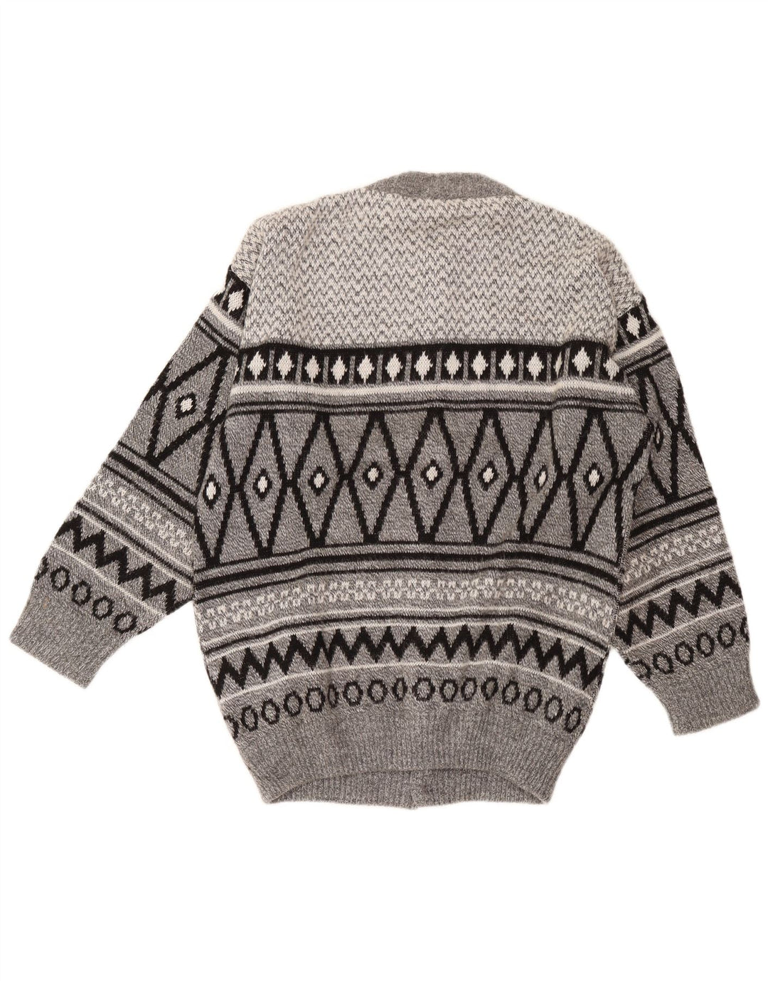 Maglione cardigan da uomo vintage grande grigio a rombi/diamante