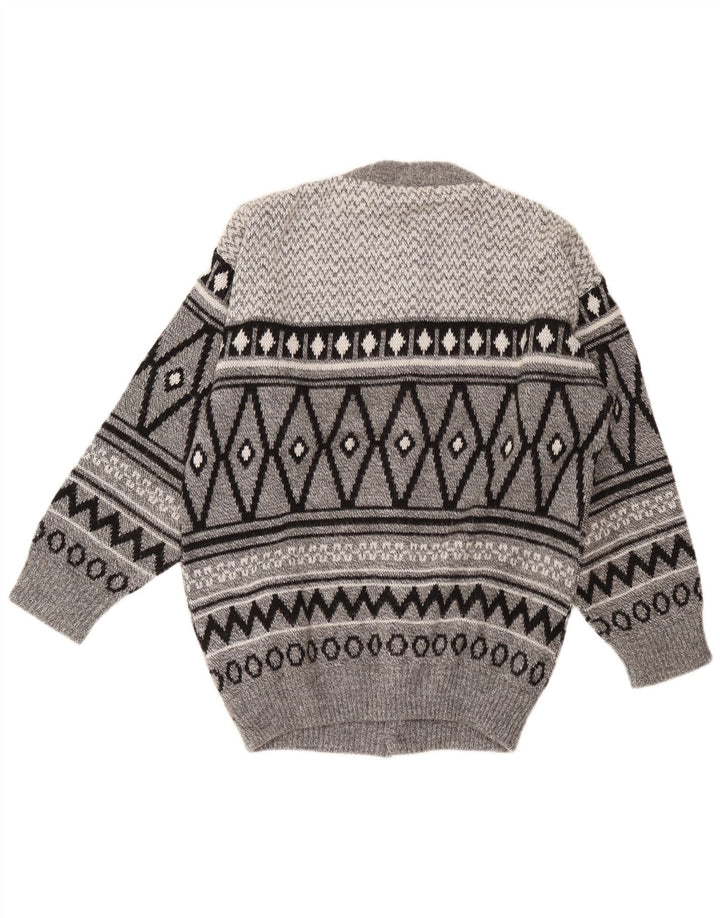 Maglione cardigan da uomo vintage grande grigio a rombi/diamante