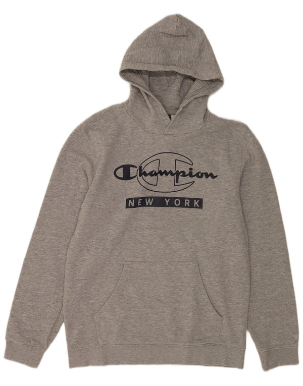 Felpa con cappuccio grafica Champion da uomo New York, grande in cotone grigio