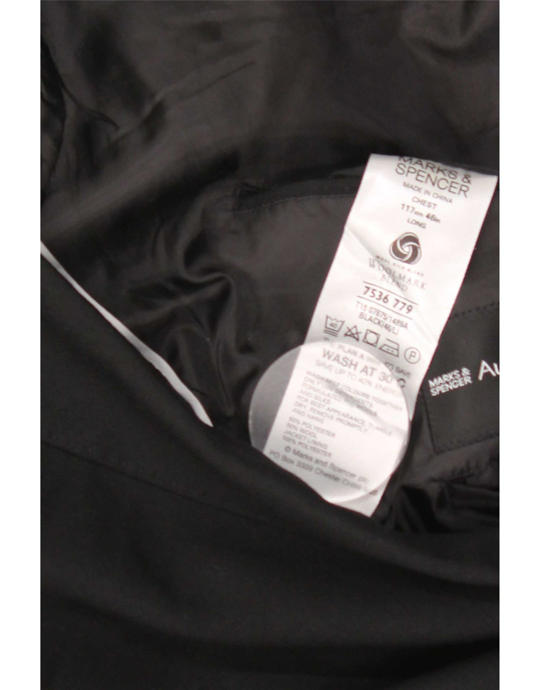 Giacca blazer da uomo a 2 bottoni Marks & Spencer taglia 46 XL poliestere nero