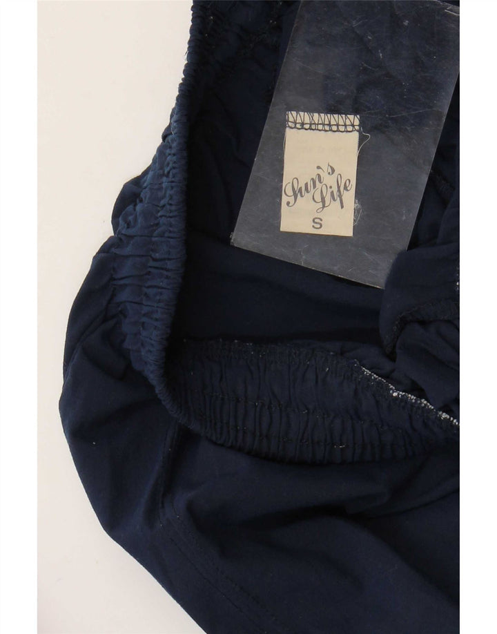 Tuta intera da donna vintage UK 10 piccola poliammide geometrica blu navy