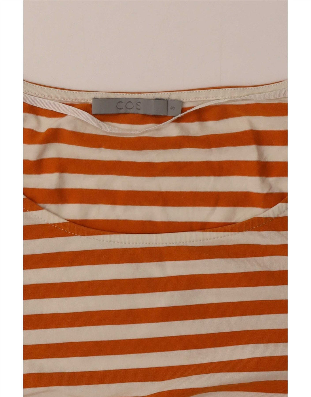 Cos Top da donna manica 3/4 UK 10 piccolo cotone a righe arancioni
