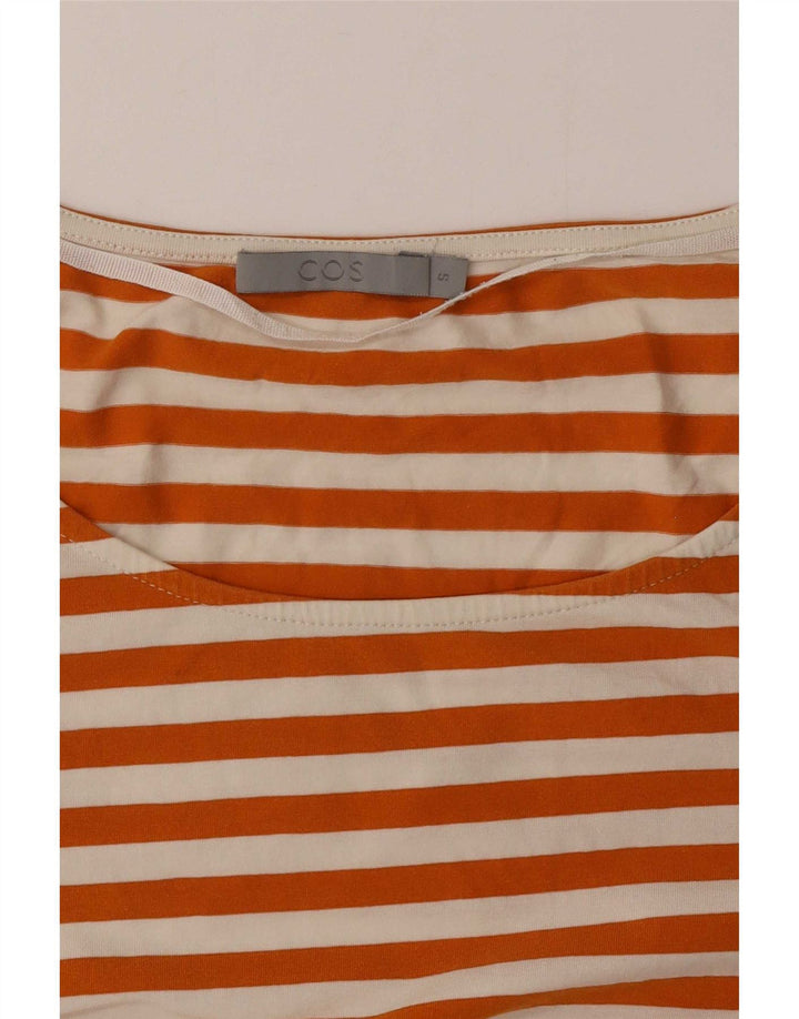 Cos Top da donna manica 3/4 UK 10 piccolo cotone a righe arancioni
