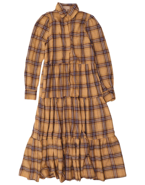 Abito lungo a maniche lunghe da donna Coast UK 10 Piccolo poliestere a quadri beige