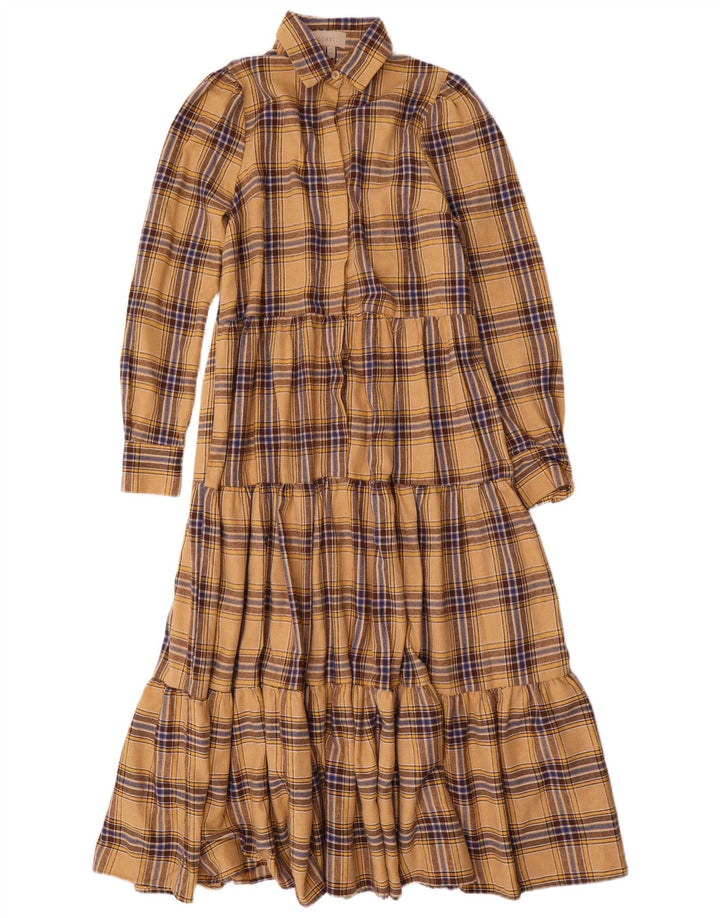 Abito lungo a maniche lunghe da donna Coast UK 10 Piccolo poliestere a quadri beige