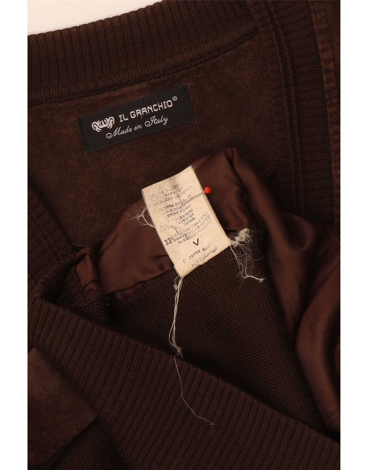 Il Granchio Maglione Cardigan in Pelle Scamosciata da Uomo Grande Lana Marrone