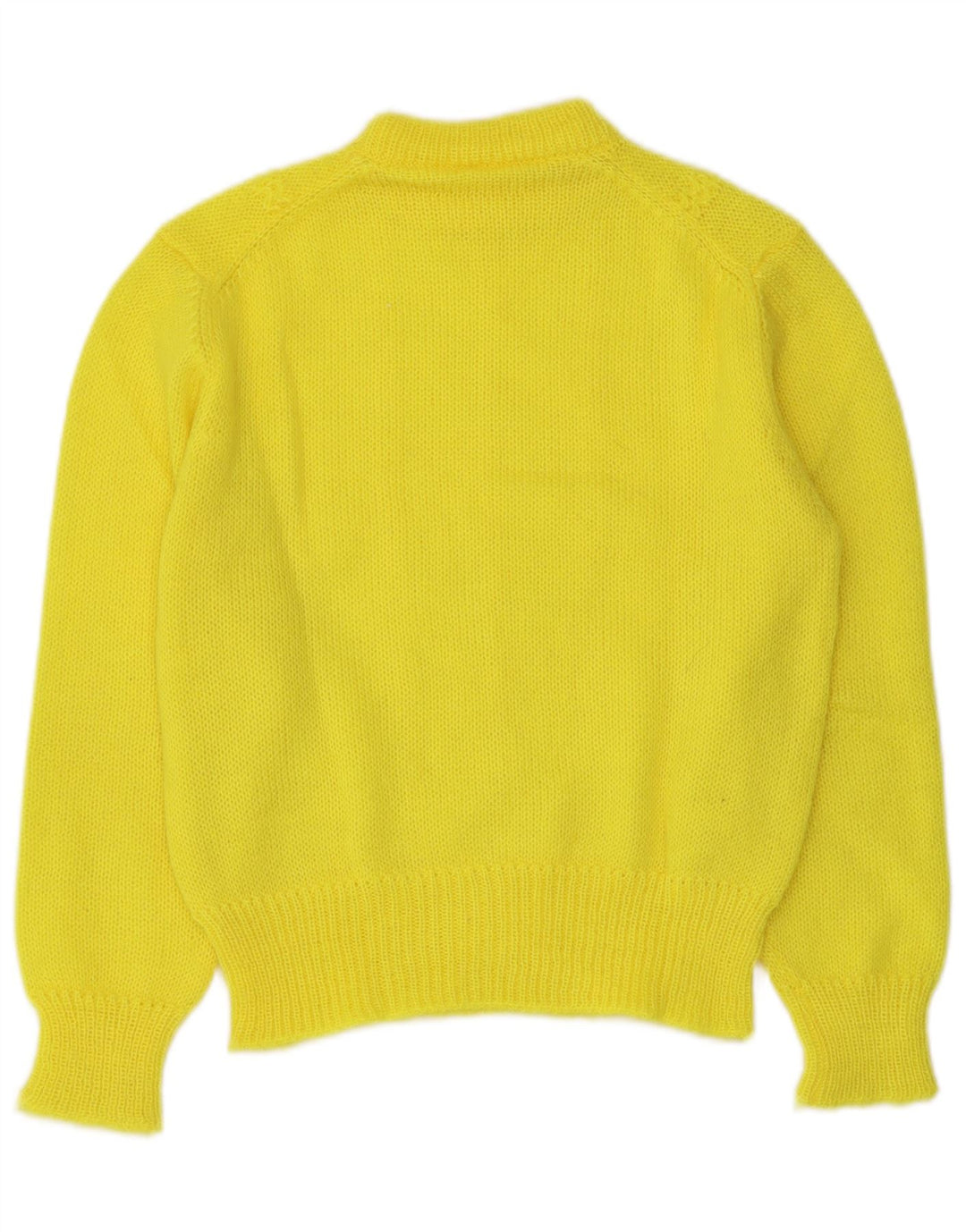 Maglione maglione girocollo corto da donna vintage UK 12 giallo medio