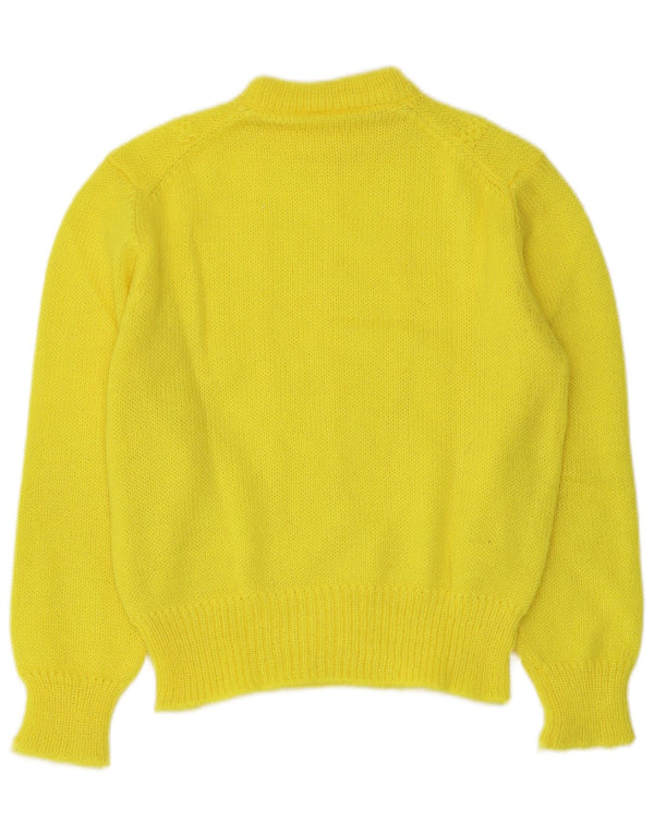 Maglione maglione girocollo corto da donna vintage UK 12 giallo medio