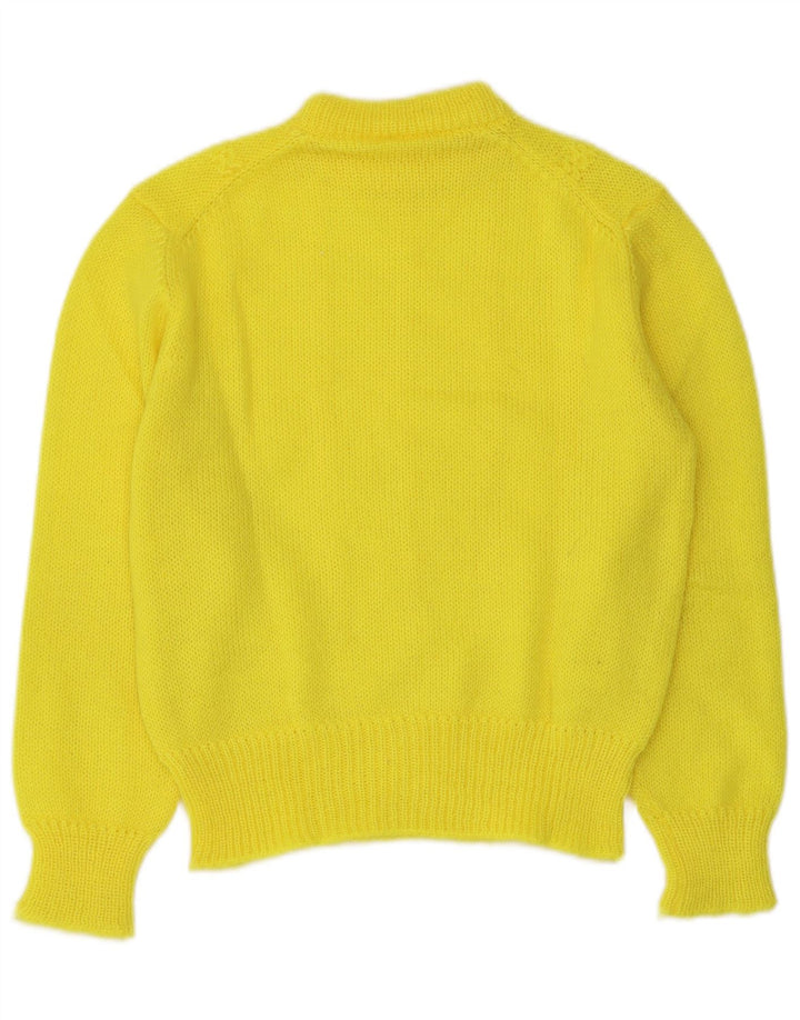 Maglione maglione girocollo corto da donna vintage UK 12 giallo medio
