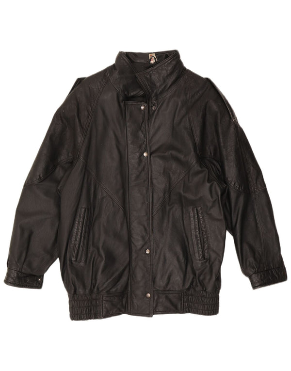Giacca in pelle da donna vintage UK 14 grande in pelle nera