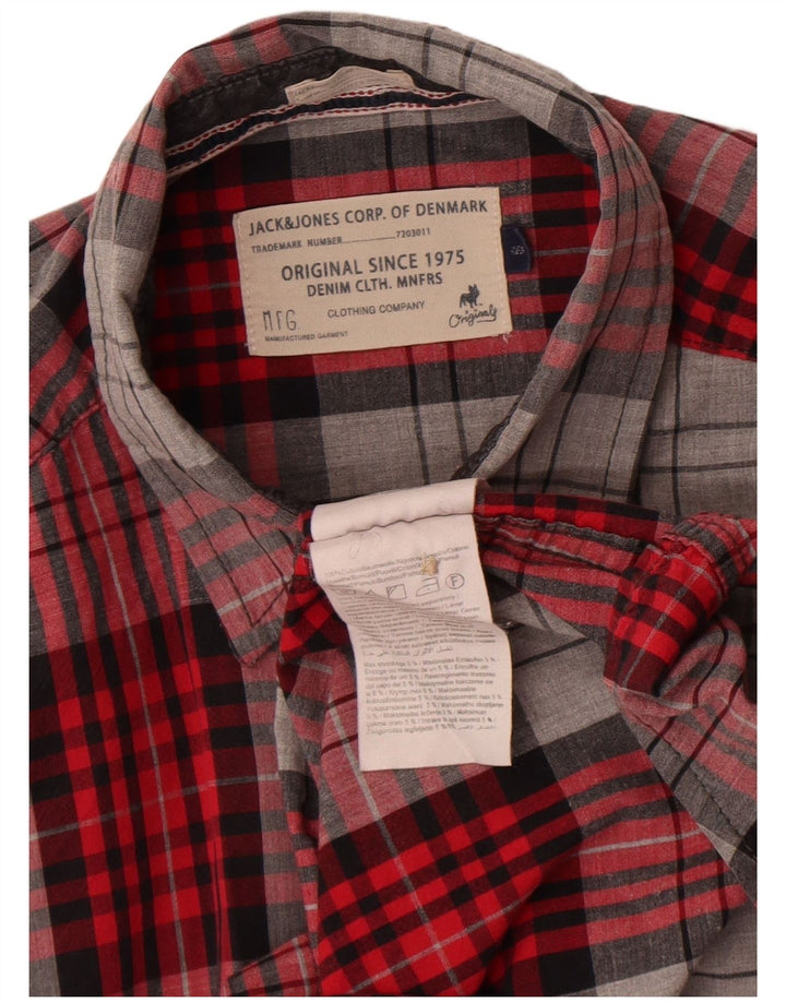 Jack & Jones Camicia da uomo in flanella di cotone a quadri rossi piccoli