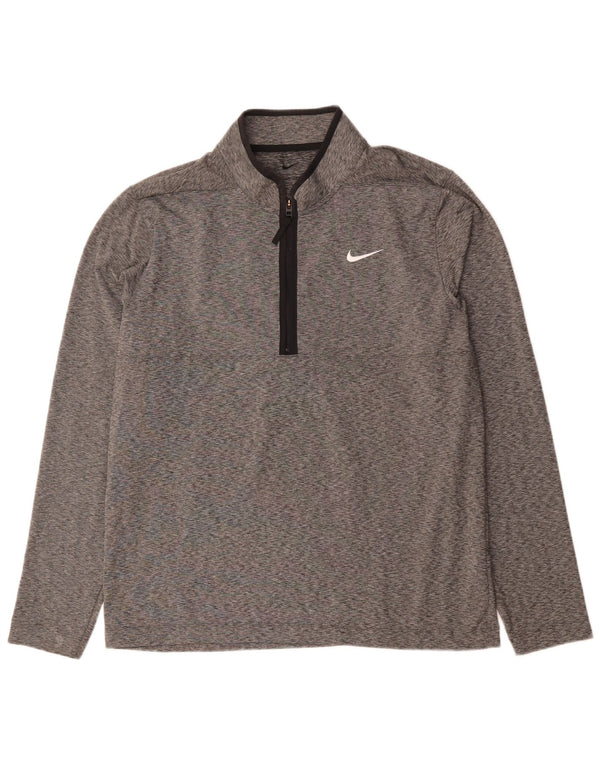 Maglia da ginnastica Nike Dri Fit con zip e collo da uomo, grande, grigia screziata