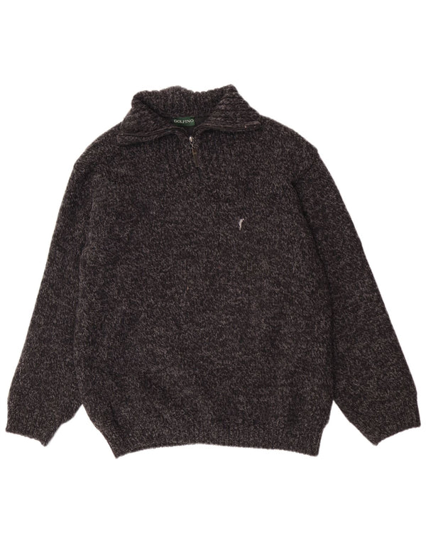 Golfino Maglione da uomo con vestibilità regolare e collo con zip UK 40 Grigio medio chiazzato
