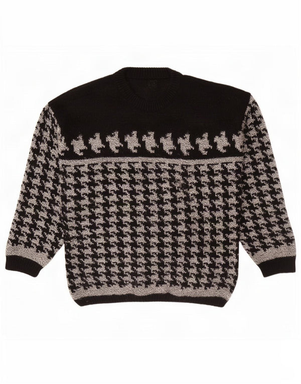 Maglione vintage da uomo girocollo girocollo medio pied de poule nero
