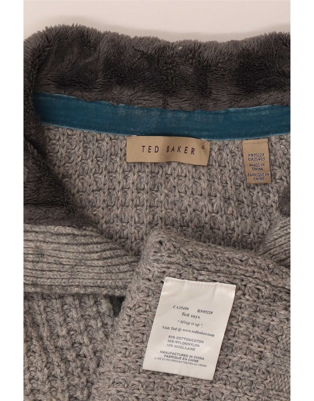 Ted Baker Maglione da uomo con collo a bottoni taglia 4 grande cotone grigio