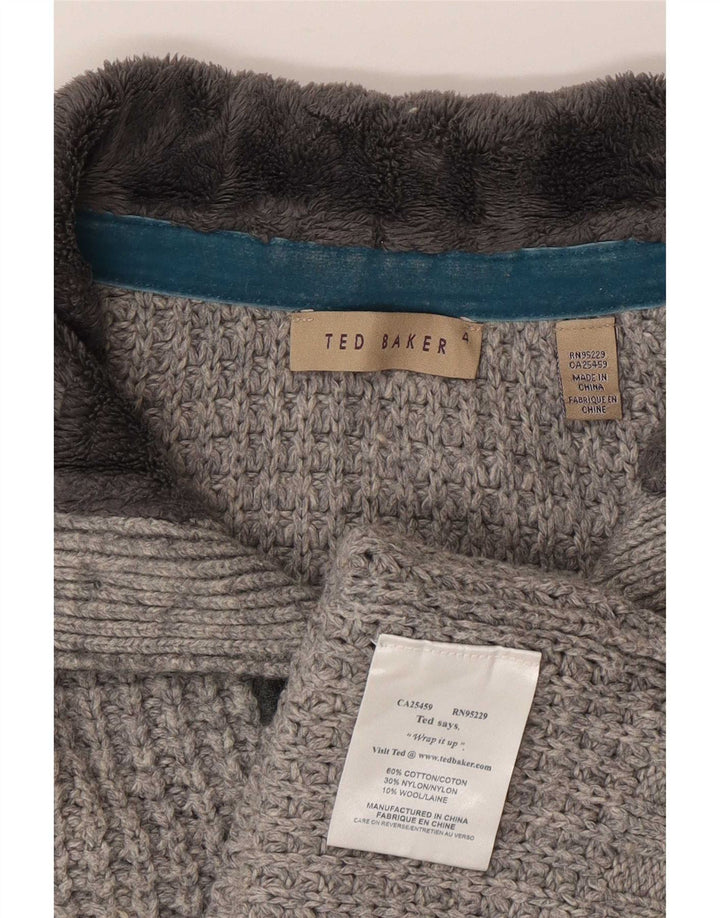 Ted Baker Maglione da uomo con collo a bottoni taglia 4 grande cotone grigio