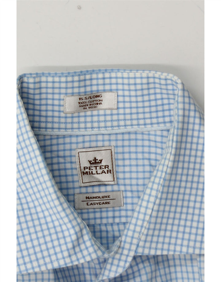 PETER MILLAR Camicia lunga da uomo taglia 15 5 cotone a quadretti blu medio