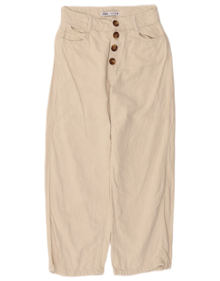 Pantaloni cropped larghi a vita alta da donna ZARA EU 36 XS W26 L25 Beige