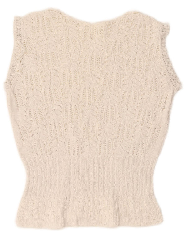 Maglione vintage da donna con scollo a barca corto UK 12 bianco medio