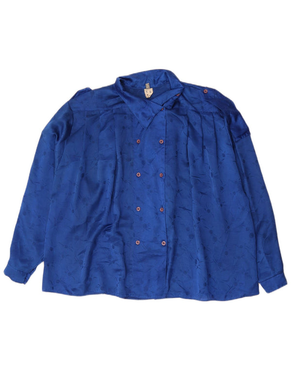 Camicetta camicia oversize da donna vintage UK 14 Grande poliestere floreale blu