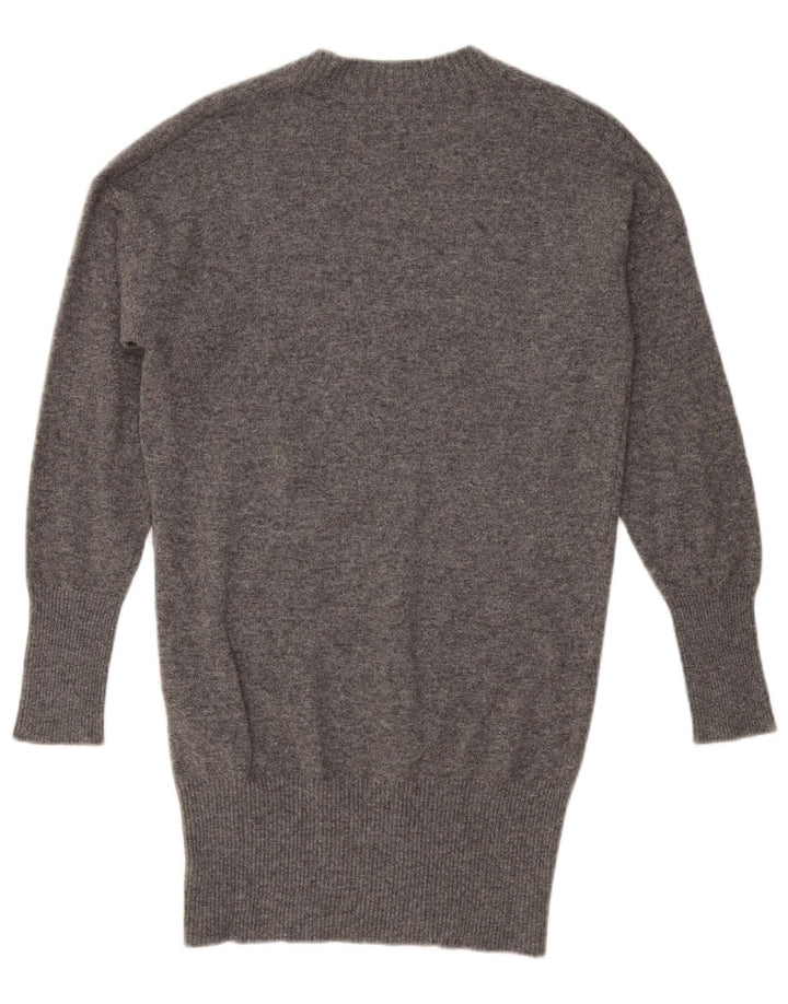 BENETTON Maglione oversize da donna con scollo a V lungo e lungo UK 10 Piccolo Grigio