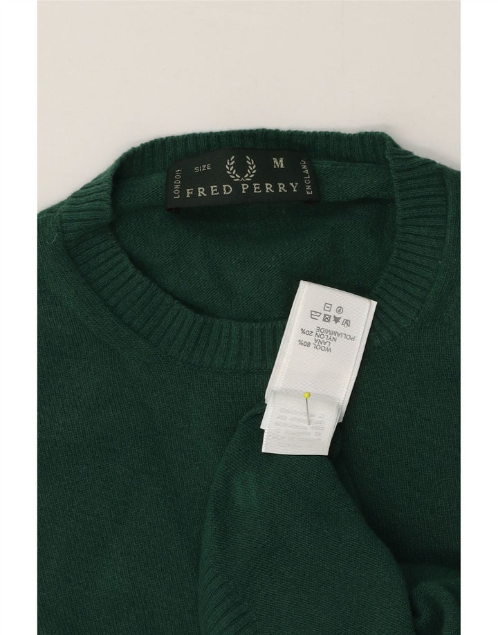Maglione maglione girocollo da uomo Fred Perry in lana verde medio