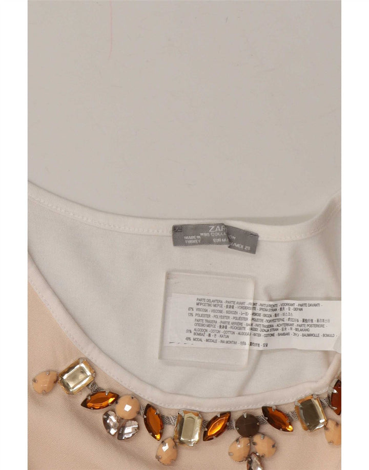 T-shirt Zara da donna Top UK 14 viscosa color block bianco medio