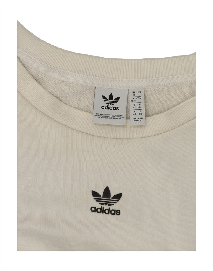 ADIDAS Womens Oversized Graphic Sweatshirt Jumper UK 16 Large White Vintage Adidas and Second-Hand Adidas from Messina Hembry 