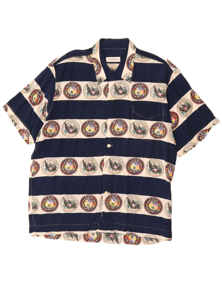 Camicia a maniche corte grafica da uomo VINTAGE grande in viscosa a righe blu navy