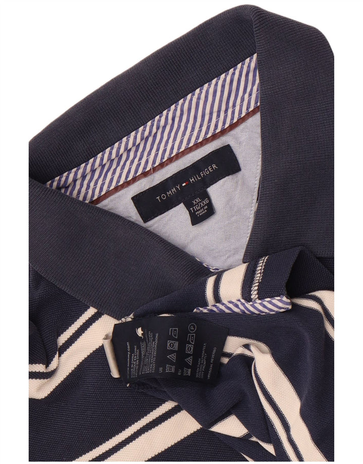 Polo da uomo Tommy Hilfiger 2XL cotone a righe blu navy