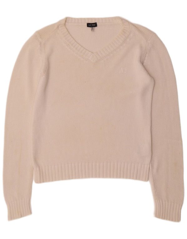 ARMANI JEANS Maglione da donna con scollo a V UK 16 Grande cotone bianco