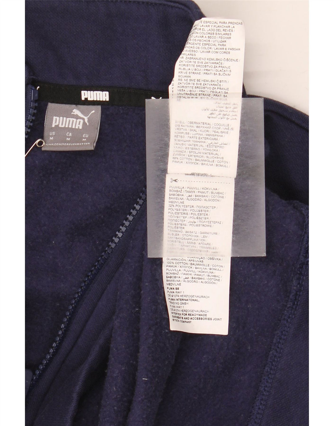 Felpa da donna con collo con zip Puma, maglione UK 14, cotone blu navy medio
