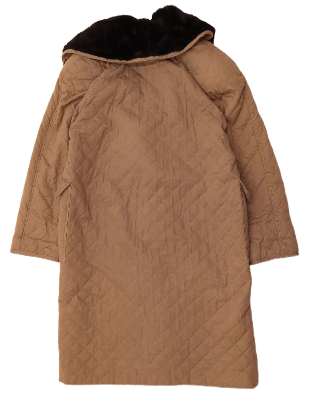 VINTAGE Womens Quilted Double Breasted Coat UK 14 Medium Beige Cotton