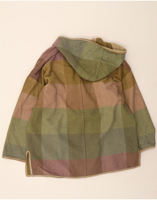 Montgomery oversize con cappuccio da donna vintage IT 42 Lana a quadri kaki medio