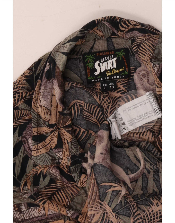 Maglia a maniche corte da uomo Pull & Bear Large in viscosa floreale multicolore