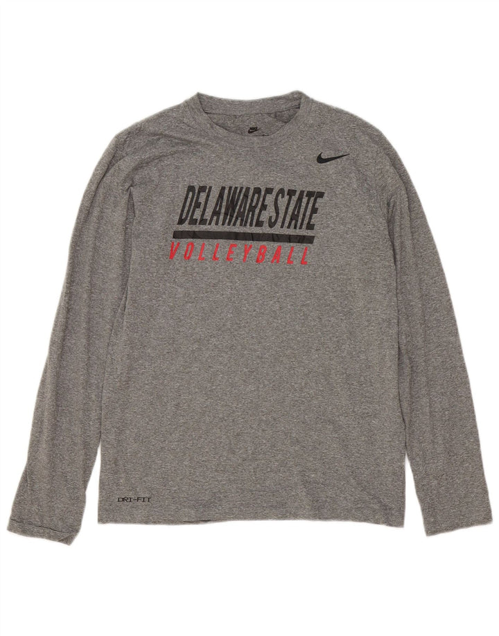 Nike Top grafico da donna a maniche lunghe UK 12 Poliestere screziato grigio medio