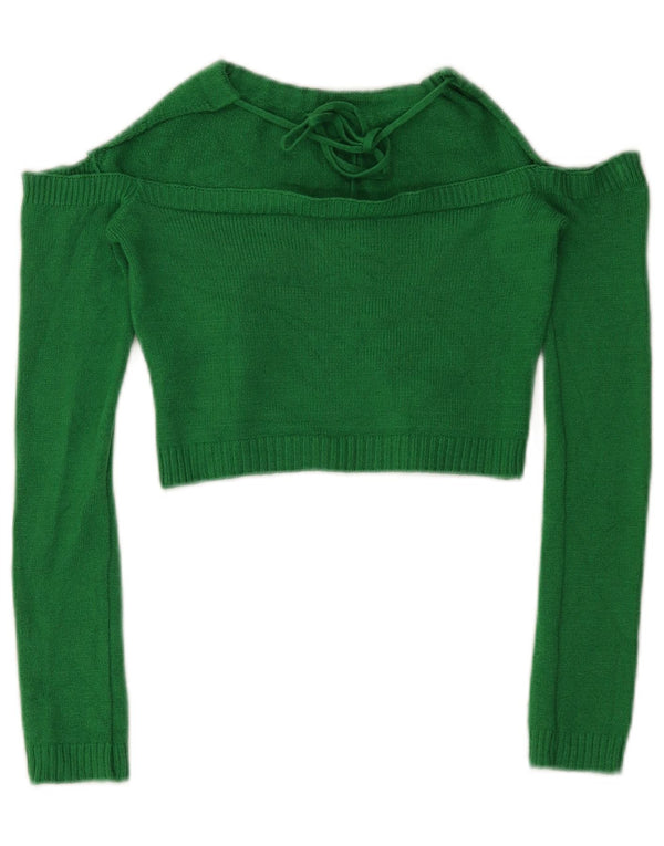 Top vintage da donna corto in maglia con spalle scoperte e top alla caviglia UK 12 Viscosa verde medio