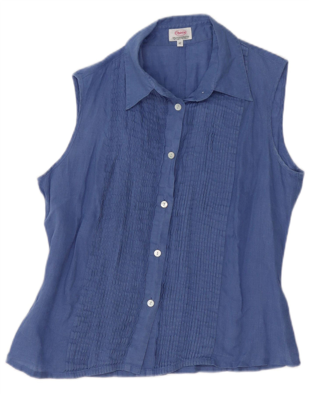 CHERIE Camicia Camicia Senza Maniche da Donna IT 42 Lino Blu Medio