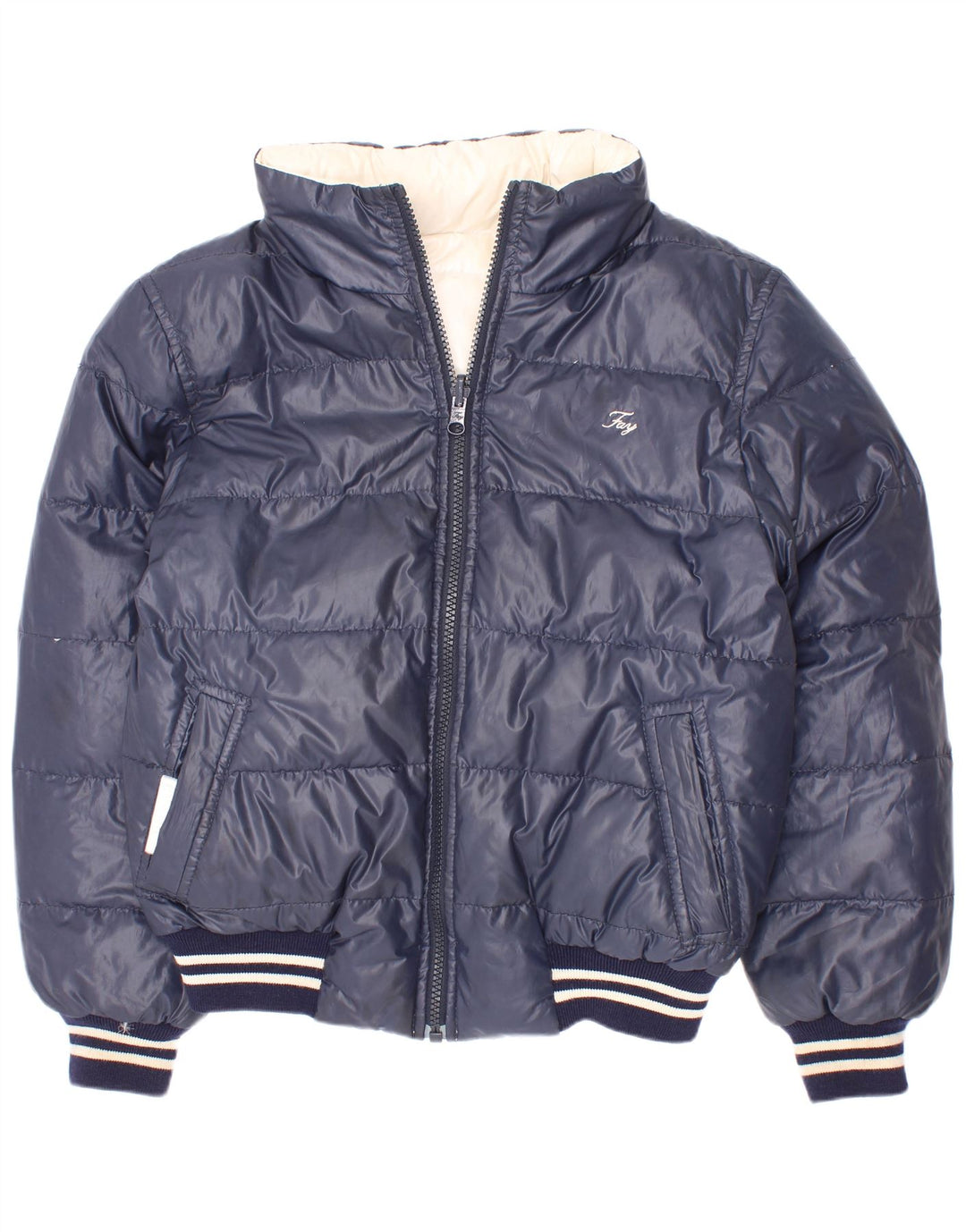 Giacca imbottita reversibile con cappuccio Fay per bambini 7-8 anni a righe blu navy