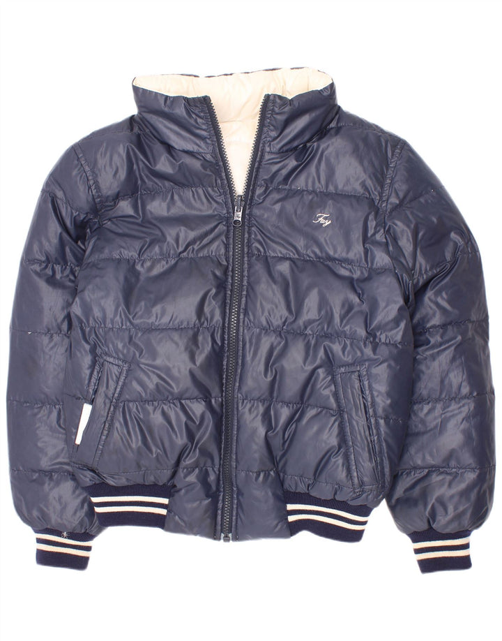 Giacca imbottita reversibile con cappuccio Fay per bambini 7-8 anni a righe blu navy