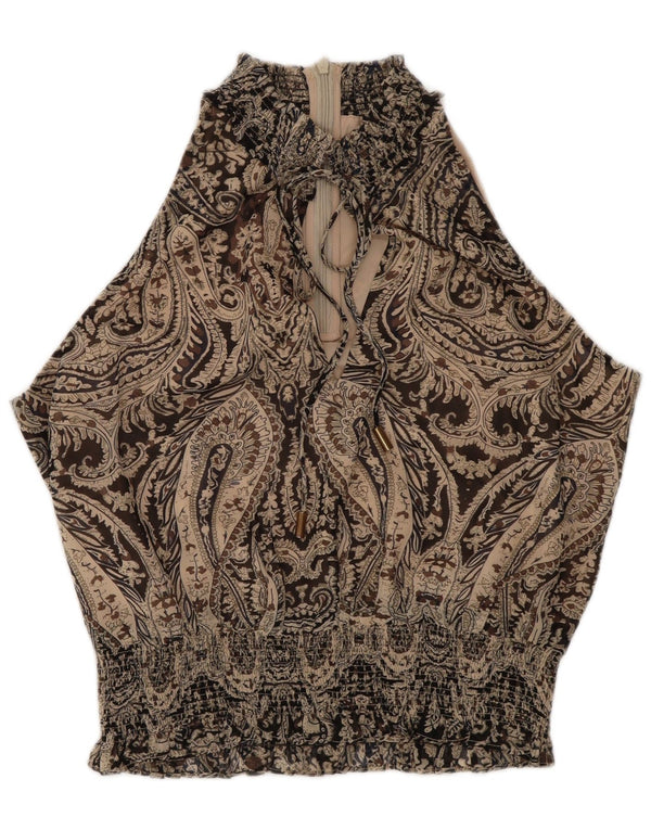 Camicetta senza maniche da donna Karen Millen UK 12 Paisley marrone medio