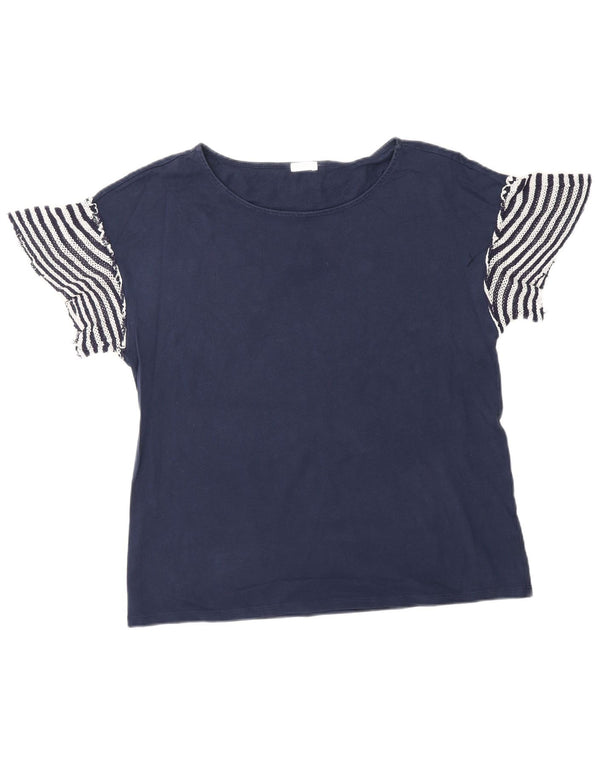 BENETTON T-shirt oversize da donna Top UK 14 Medium Navy Blue Striped