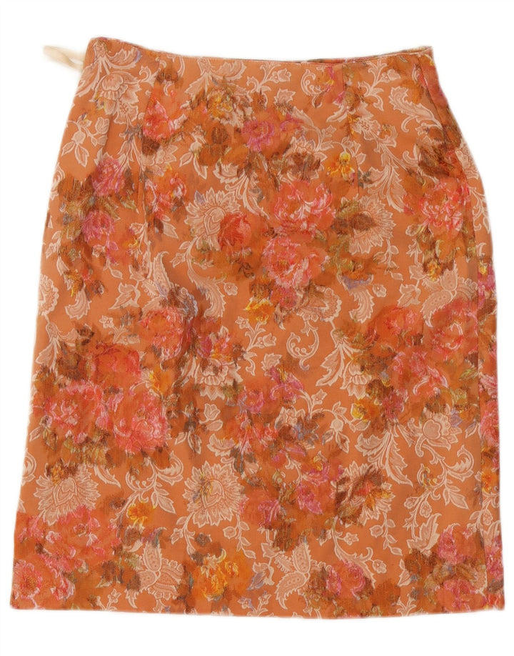 Gonna dritta da donna vintage W28 floreale arancione medio