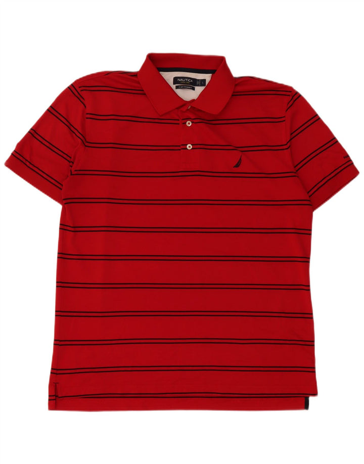 Polo da uomo Nautica grande in poliestere a righe rosse