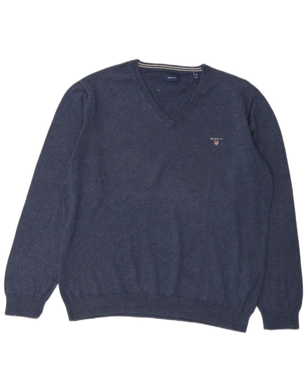 Gant Maglione da uomo con scollo a V XL in cotone blu navy