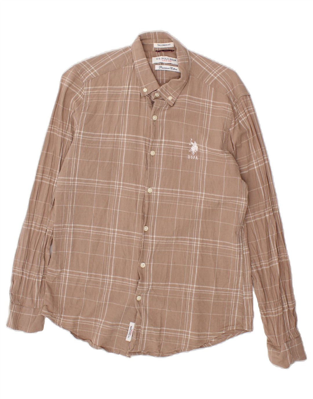 U.S. POLO ASSN. Mens Tailored Fit Shirt Size 40 Medium Brown Check Cotton Vintage U.S. Polo Assn. and Second-Hand U.S. Polo Assn. from Messina Hembry 