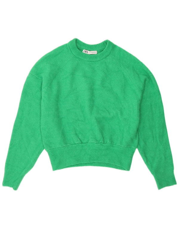 Maglione corto girocollo da donna Zara UK 14 Acrilico verde medio