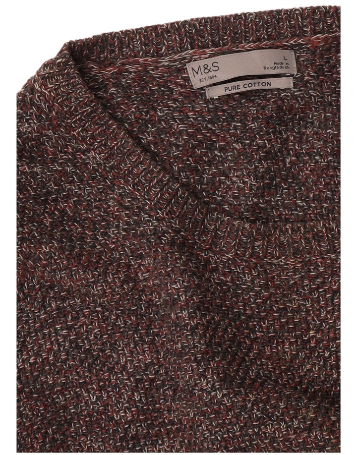 Maglione maglione girocollo da donna Marks & Spencer grande cotone chiazzato grigio