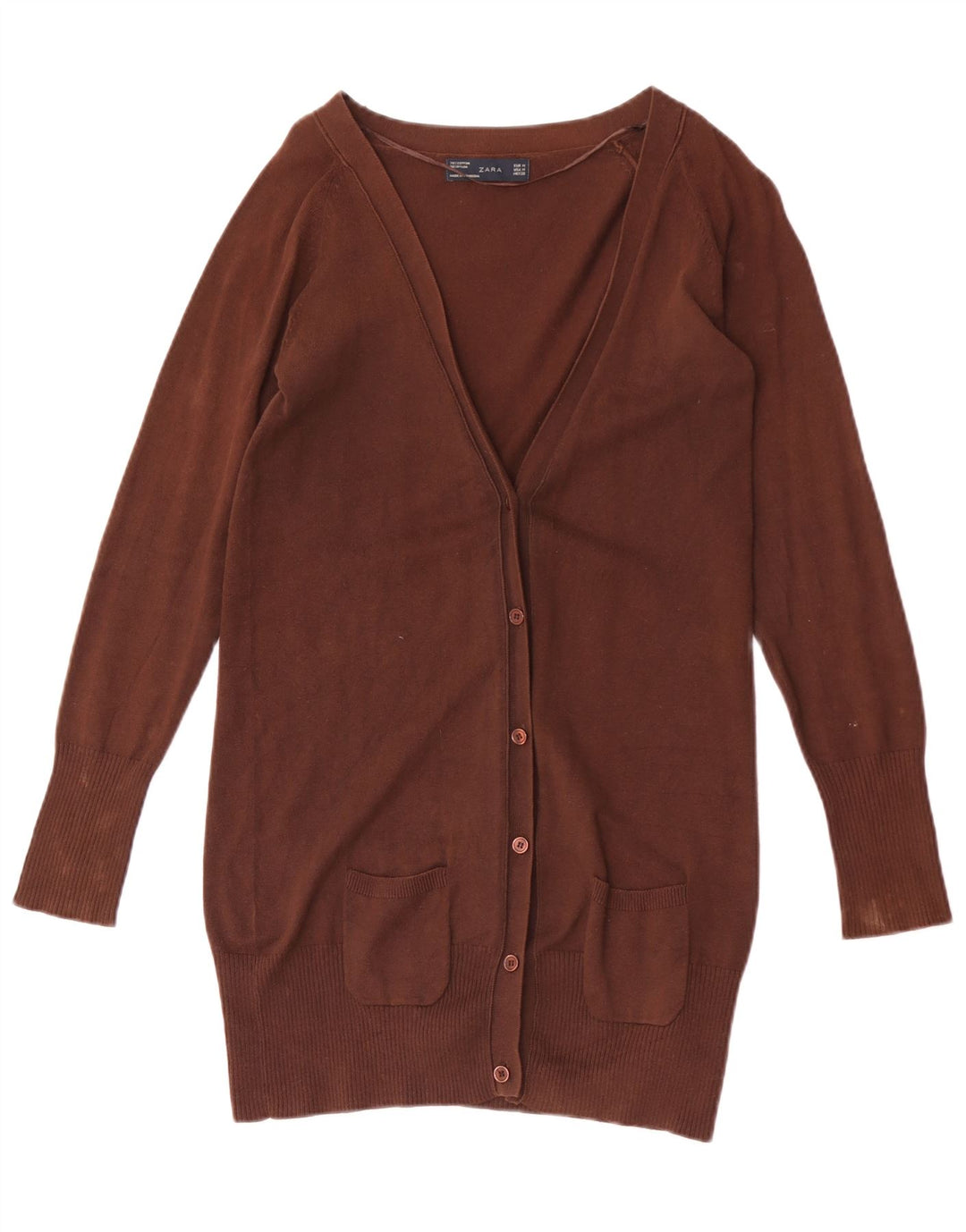 Maglione cardigan da donna Zara UK 12 cotone marrone medio