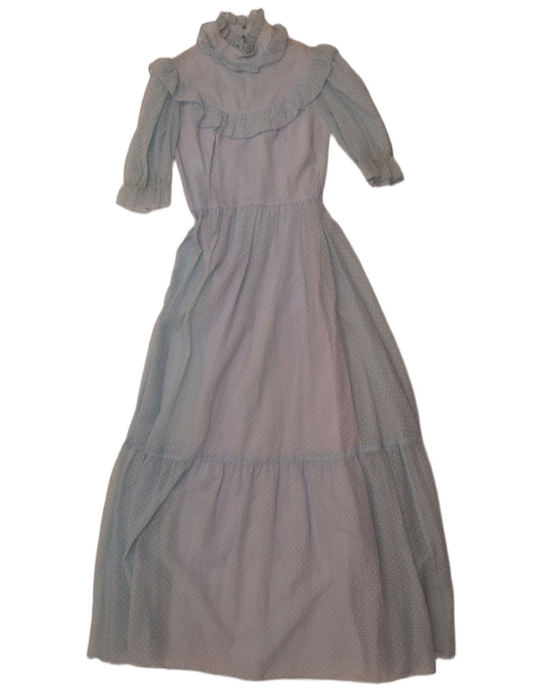 JOHN BENTLEY Womens Ruffle Front Maxi Dress UK 12 Medium  Blue Spotted